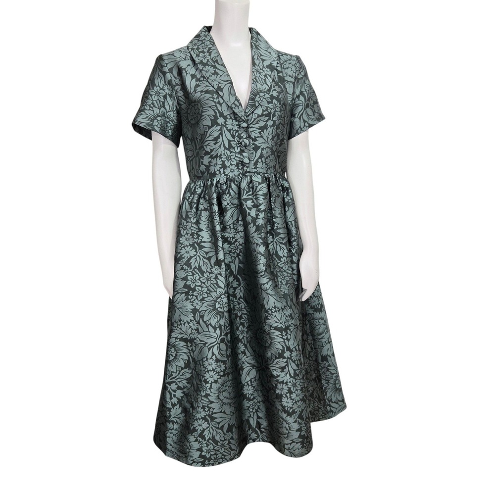 TUCKERNUCK Emerald Mirasol Jacquard Adelaide Dress Small Botanical Pockets Midi